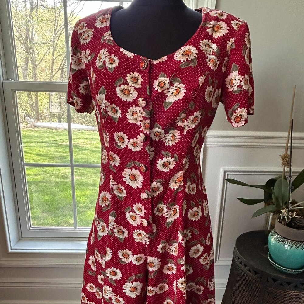 Vintage Red Floral & Polka Dot Summer Romper ~ Women's Size 14